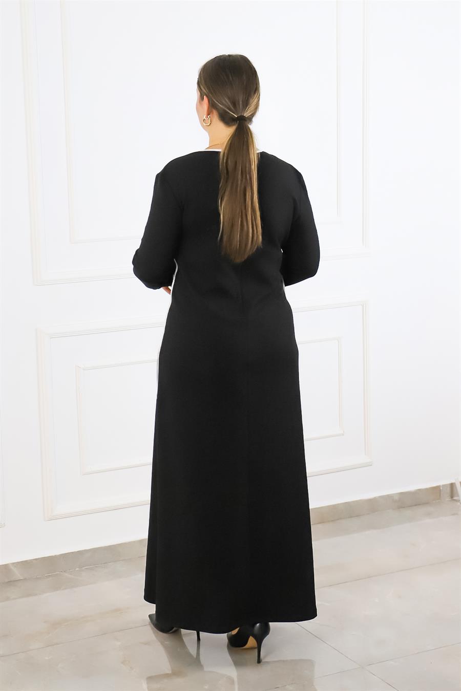 Sleek Black Maxi Dress with White Accents