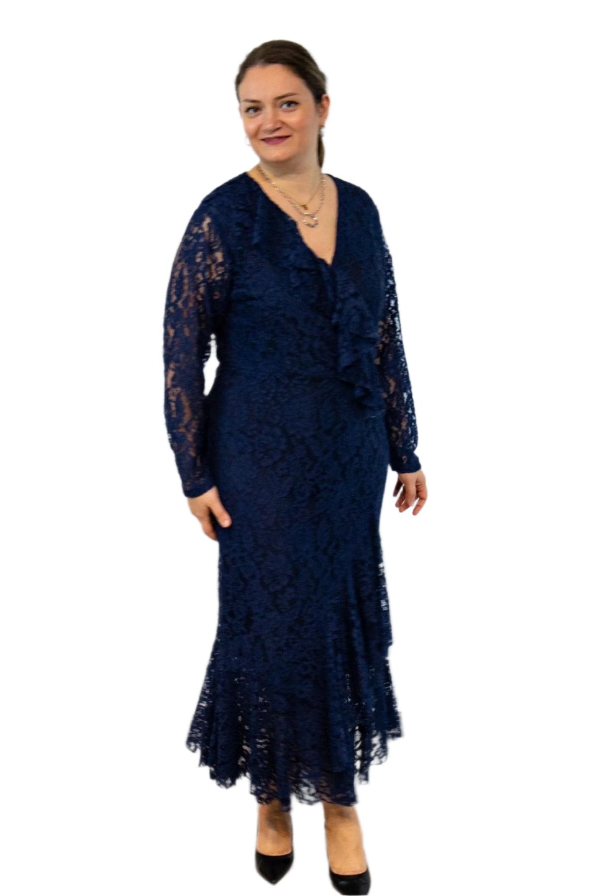 Navy Lace Wrap Dress