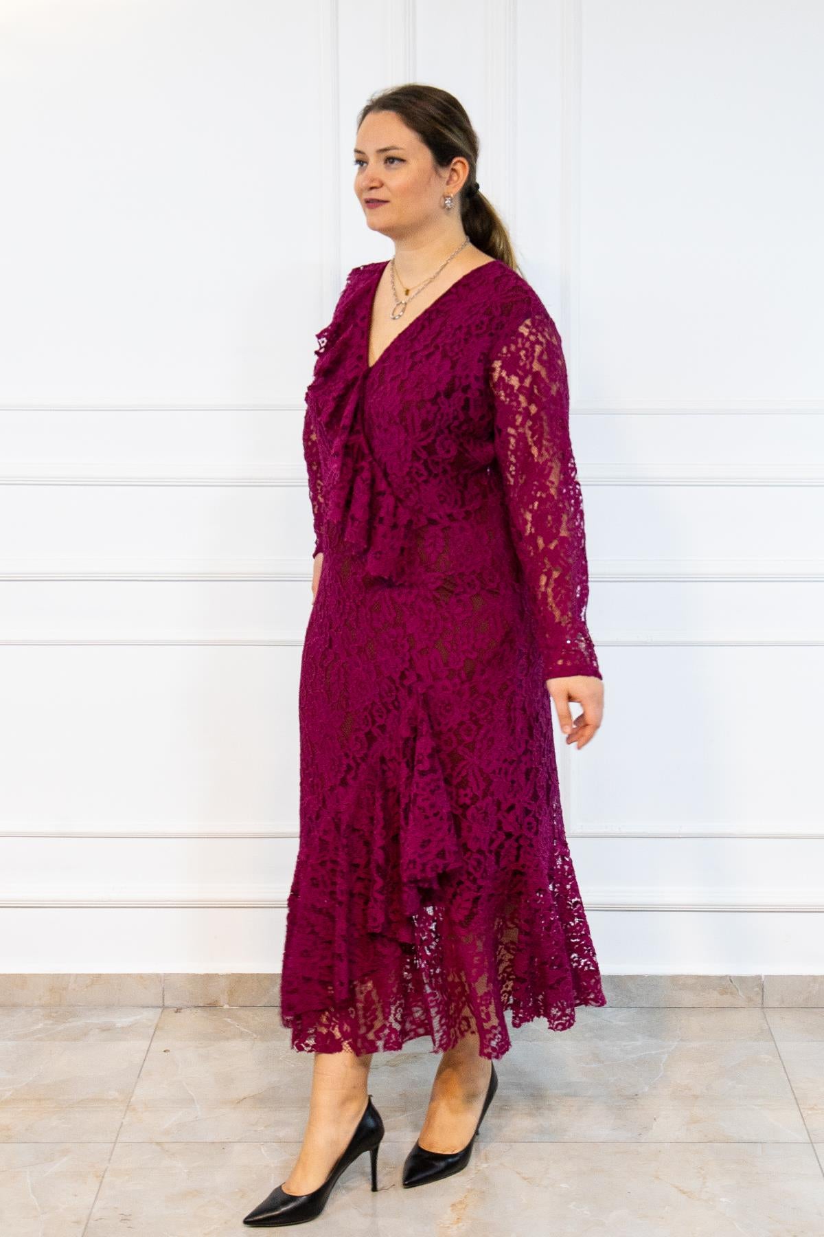 Vibrant Burgundy Lace Dress