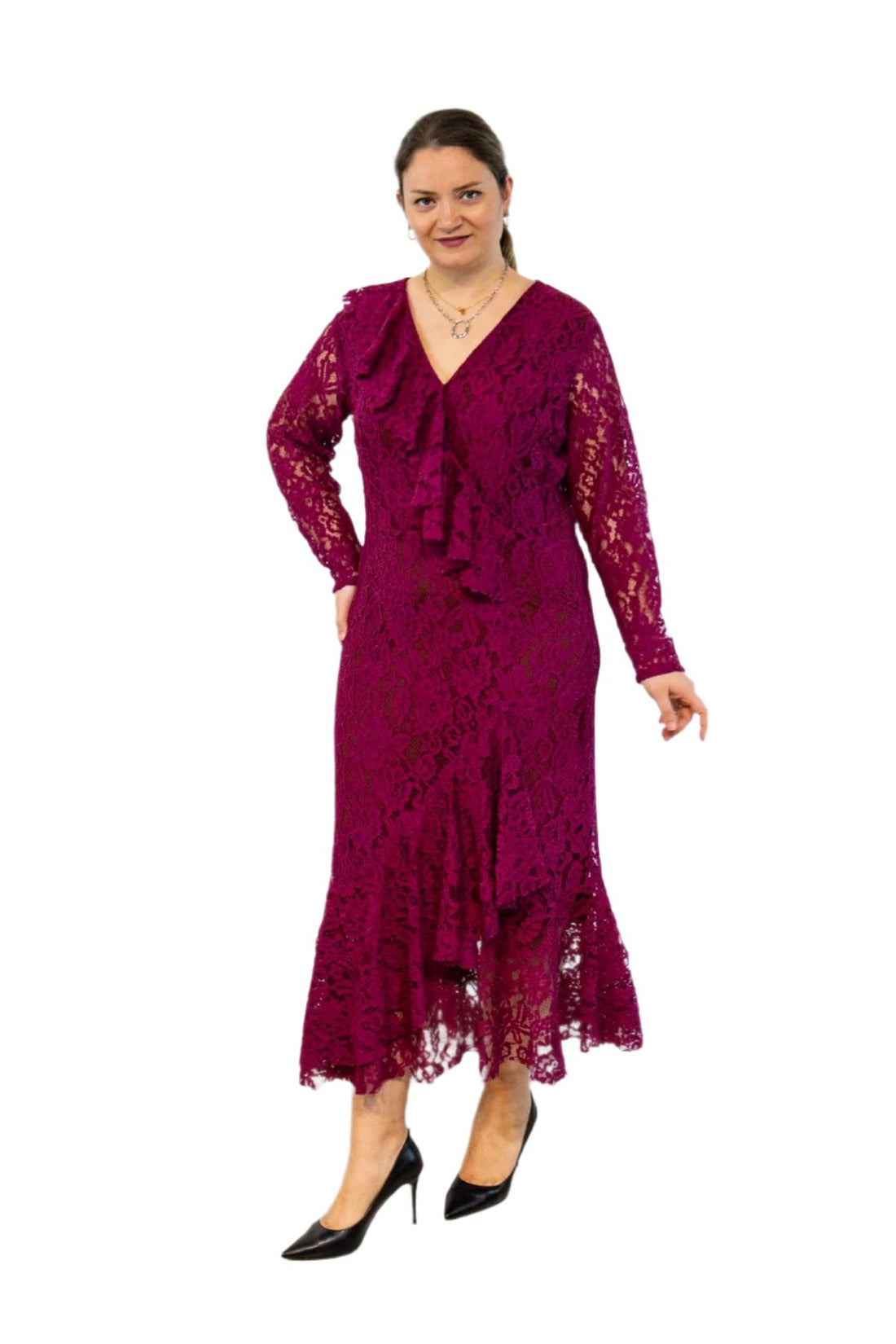 Vibrant Burgundy Lace Dress