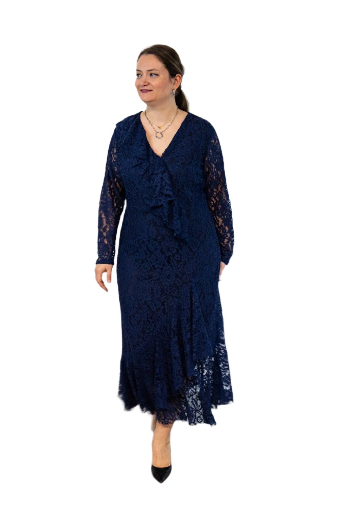 Navy Lace Wrap Dress