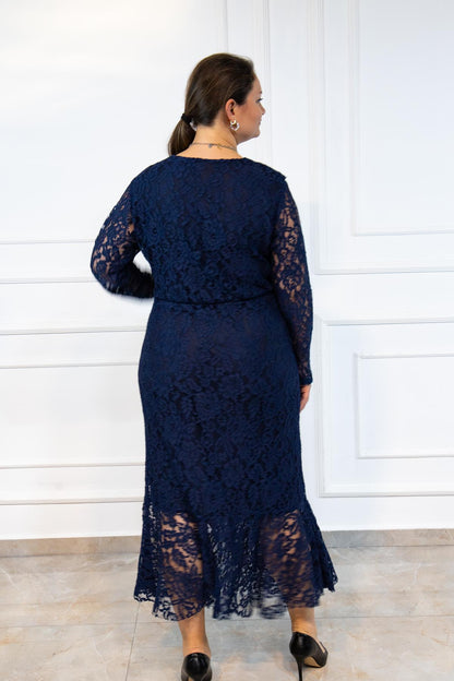 Navy Lace Wrap Dress