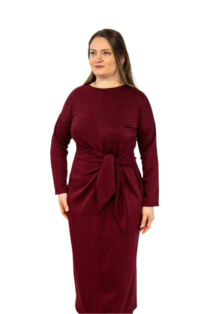 Burgundy Knotted Long Sleeve Dress