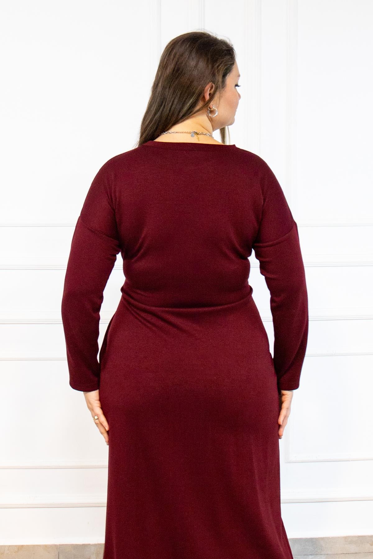 Burgundy Knotted Long Sleeve Dress